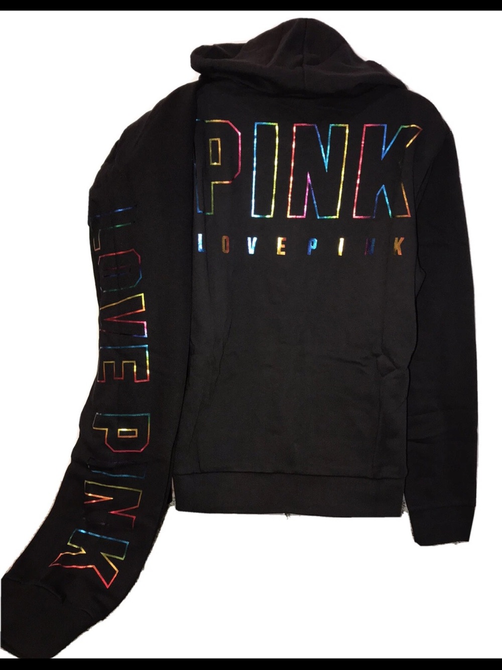 Victoria Secret Pink Shine Rainbow Cozy Full Zip Joggers Set L